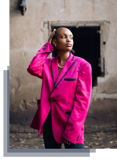 model in a hot pink coat